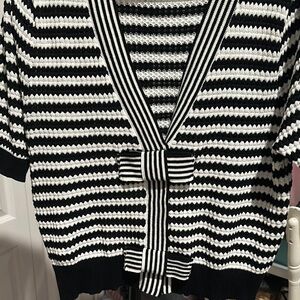 NVLT Black and White V-Neck Sweater with Bold Stripes